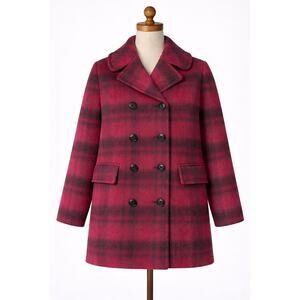 Coach Plaid Maroon Wool Alpaca Coat Red Pea Coat Small